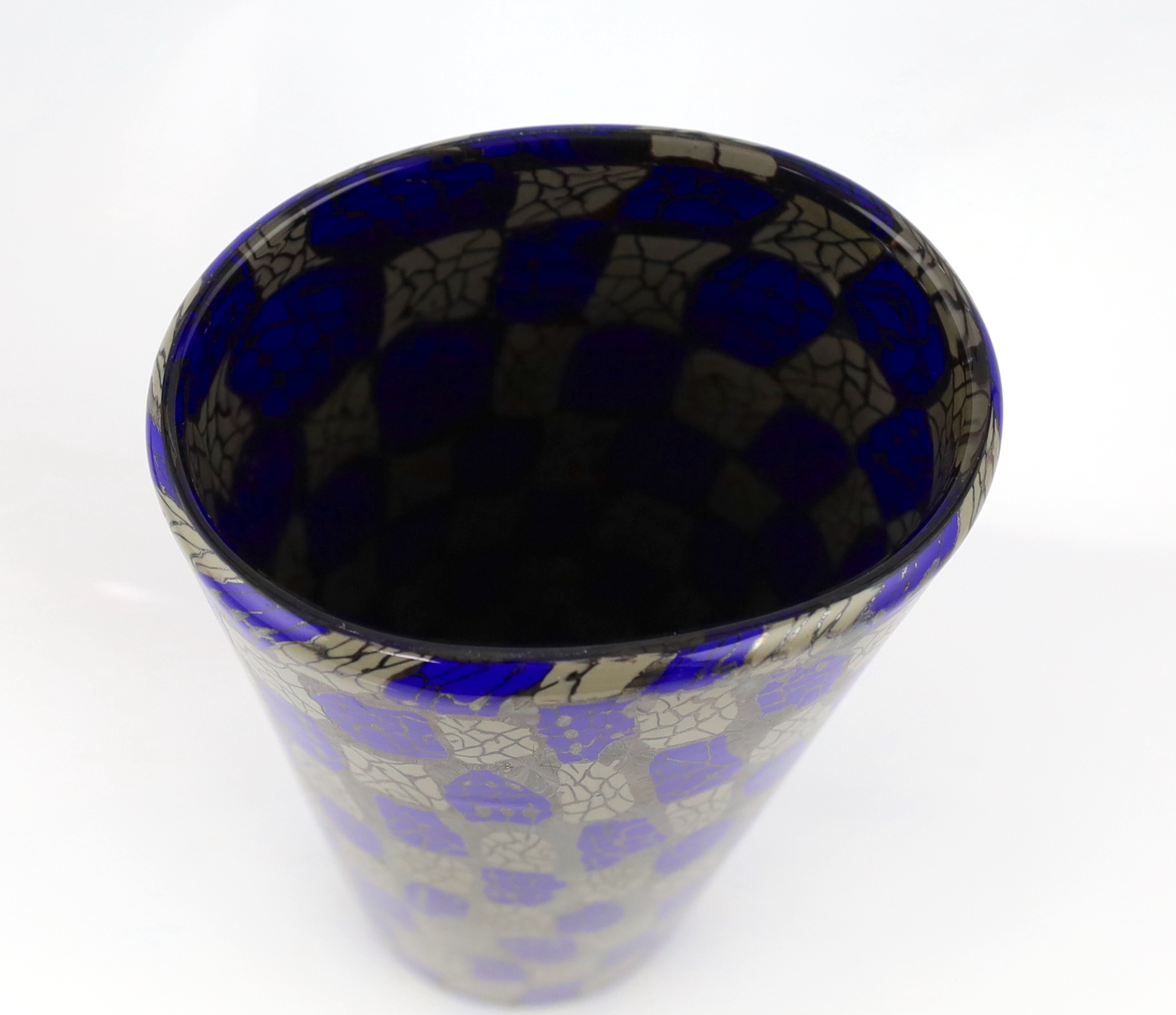 Vittorio Ferro (1932-2012) A Murano glass Murrine vase, in blue and grey, signed, 29cm, Please note this lot attracts an additional import tax of 20% on the hammer price